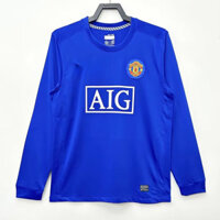 2008 / 09 Áo bóng đá cổ điển dài tay màu xanh Manchester United Áo thun khô nhanh 1: 1