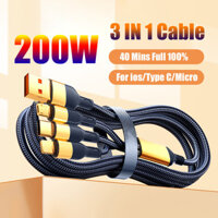 200w 3 Trong 1 Nylon Dệt Dây Sạc Siêu Nhanh Cáp Sạc 6A Hợp Kim Kẽm Cáp Dữ Liệu Cho ios Loại C Micro