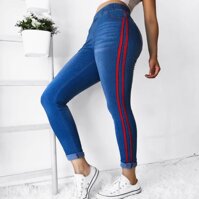 2019 Mới Sọc Quần Jeans Nữ Plus Kích Thước S-5XL Độ Đàn Hồi Eo Quần Bút Chì Quần Sọc Đỏ Nhỏ Quần Jean Co Giãn Nóng