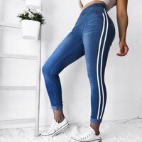 2019 Mới Sọc Quần Jeans Nữ Plus Kích Thước S-5XL Độ Đàn Hồi Eo Quần Bút Chì Quần Sọc Đỏ Nhỏ Quần Jean Co Giãn Nóng