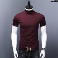 2022 Ice Silk / Half Turtleneck Áo thun nửa tay đáy cổ áo sơ mi vừa nam Modal Body _) Cổ rùa ngắn tay)