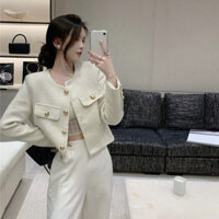 2022 Phong Cách Mới Xuân Thu Tweed Ngắn Chanel Áo Khoác Nữ Thiết Kế Cảm Giác Người Nổi Tiếng Tính Khí Trắng Top