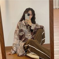 2022 Rời Tất Cả Trận Đấu Cao Cấp Mỹ Retro Hồng Kông Phong Cách In Hình Dài Tay Bên Trong Mặc Áo Sơ Mi Nữ