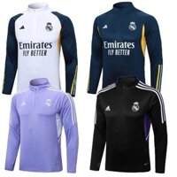 2023 / 24 Real Madrid Đen Trắng Tím Xanh Nửa Dây Kéo Đồ Thể Thao Dài Tay Set Size S-XXL