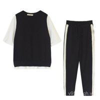 2023 Mùa Hè Thời Trang Mới Nữ Phong Cách Hàn Quốc Bộ Đồ Hai Mảnh Màu Sắc Lỏng Lẻo Dành Cho Sinh Viên Nữ Bộ Trang Phục Quần Harem Thời Trang