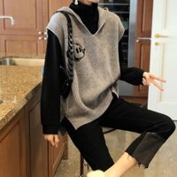 2023 mùa xuân thu phong cách mới áo chui đầu có mũ len dệt kim vest nữ không tay áo khoác len hợp thời trang