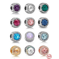 2023 New Simple and Exquisite 925 Sterling silver Sparkling Clear White Pink Blue Purple Red Gem Beads Authentic Pandora Bracelets Charm Jewelry