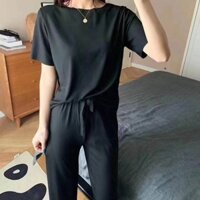 2023 new style summer v-neck slimmer look ice silk thin short-sleeved top drape casual loose wide-leg pants two-
