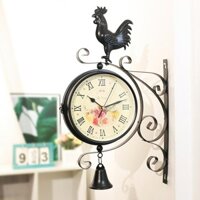 2023 Nóng Hai Mặt Đồng Hồ Vườn Vintage Retro Rèn Sắt Kim Loại Nhà Ngoài Trời Đồng Hồ Trang Trí