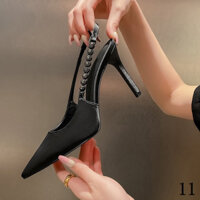 2023 Nữ Kim Cương Giả Mũi Nhọn Bạc Giày Cao Gót Nữ Sang Trọng Người Nổi Tiếng Stiletto Cao Gót Siêu Cao Gót Giày Nữ