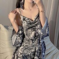 2023 Phong Cách Mới Gợi Cảm Váy Ngủ Nữ Băng Lụa In Hình Ngắn Mùa Hè Sling Bộ Đồ Ngủ Ôm Hơn Nhìn Mực Tranh Phong Cách Trung Hoa 10.25