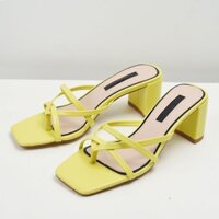 2023 phong cách mới phiên bản hàn quốc ngoại thương đơn đặt hàng ban đầu giày cao gót huỳnh quang màu vàng dây đeo mỏng kết hợp gót dày dép cao gót giày nữ