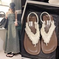 2023 Phong Cách Mới Sandal Nữ Phiên Bản Hàn Quốc Phẳng Mùa Hè Retro Đế Mềm Flip-Flops Giày Đi Biển Sandal La Mã20250329