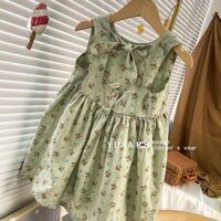 2023 Quần Áo Trẻ Em Bé Gái Phong Cách Phương Tây Váy Hoa Xanh Trẻ Em Váy Cotton Cho Bé Áo Váy