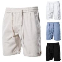 2023 Quần Short Đi Biển Màu Trơn Mùa Hè Cho Nam Quần Short Cotton Và Vải Lanh Nam Cạp Chun Thời Trang Giản Dị