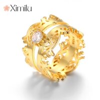 2023 Sản Phẩm Mới Nguyên Bản Sang Trọng Vàng 18K Vương Miện Nhẫn Cô Gái Tròn Kẻ Sọc Pha Lê Trang Sức❤