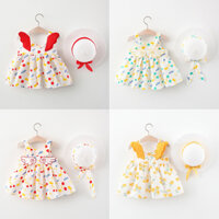 2023 summer new baby dress sweet little wings girl dress quần áo không tay + mũ (0-3 tuổi)