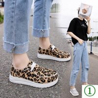 2023 Trạm Độc Lập Chúc Size Lớn Vải Nữ Giày Đơn Vải Da Báo In Nhẹ Nữ