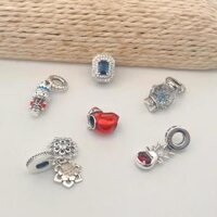 2023 Trang sức bạc 925 mới nhất, bông tuyết, quả cầu tuyết, charm treo, charm trái tim Giáng sinh đỏ, vòng tay Pandora