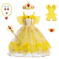 🍄2023 - Váy Đầm Công Chúa Bella Màu Vàng Cho Bé Gái Siêu Xinh. Trang Phục Hóa Trang Halloween Trẻ Em. Hàng Mới Siêu Hot