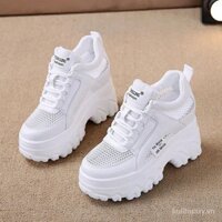 2023New Women's White Shoes Spring and Summer Height Increasing Insole Small Women's Breathable Shoes Dad Shoes Thick Bottom Muffin Mesh OK6O