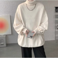 2024 Áo Len Cổ Rùa Thu Đông Phong Cách Hồng Kông Áo Chui Đầu Trắng Áo Len Rộng Dệt Kim Cardigan Nam Nữ Dài Tay Top