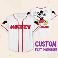 2024 Áo thun bóng chày Mickey đen thời trang và cá nhân hóa Disney Kỳ nghỉ cổ tròn