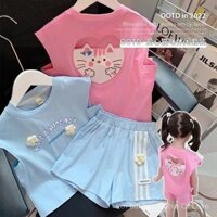 2024 Bộ đồ hai mảnh mùa hè mới cho trẻ em, áo vest không tay và quần short không lưng