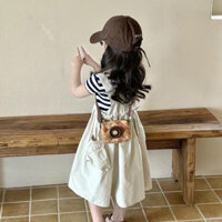 2024 Bộ đồ hai mảnh tay ngắn sọc cho trẻ em thời trang mới với quần yếm và đầm cho bé gái trang phục mùa hè