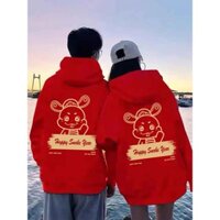 2024 bùng nổ mùa thu đông rắn hoạt hình, áo hoodie in chữ cặp đôi, cỡ lớn dáng rộng nam / nữ chào mừng năm mới áo khoác đỏ lễ hội rộng rãi và lười biếng