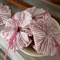 2024 Cô Gái Pháp Sọc Chấm Bi Nguyên Chất Cotton Scrunchy Tóc Mũ Đội Đầu Dây Tóc Hàn Quốc Phong Cách Retro Lớn Chất Béo Scrunchy Vòng Đầu Dây