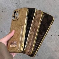 2024 coach gold side card Gói Da Dành Cho iPhone 15 14 13 12 11 pro Max Bảo Vệ Mặt Sau Chống Sốc Vỏ Điện Thoại