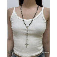 2024 Dark Series Punk Văn Hóa Châu Á Đen Xám Hạt Dây Chữ Thập Mặt Dây Chuyền Niche Vòng Cổ Dài Độc Đáo