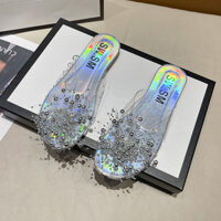 2024 Dép trong suốt thời trang cao cấp phong cách mới Dép nữ phẳng thoải mái