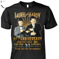 2024 Gildan quà tặng tay ngắn cho nam Laurel And Hardy Áo thun kỷ niệm 97 năm 1927 – Cảm ơn bạn đã ký ức xs-3xl