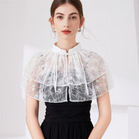 2024 hàng mới phong cách quốc gia khuy ngang hai lớp áo choàng ren khăn choàng với váy khí chất dễ phối cổ giả 3GPU