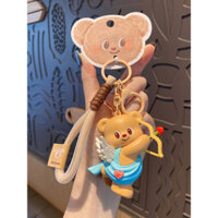 2024 Móc khóa trái tim gấu bơ Thái mới cho nam và nữ, mặt dây chuyền cặp đôi cho ba lô