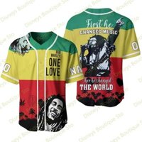 2024 Mới Arriavl Bob Marley Một Tình Yêu Reggae Âm Nhạc Bóng Chày Jersey Kỳ Nghỉ Thể Thao Trang Phục Quá Khổ Bóng Chày Áo Sơ Mi