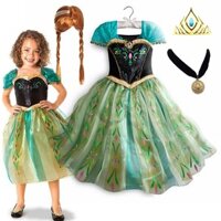 2024 MỚI Frozen Phim Công Chúa Cosplay Bé Gái Hoa Xanh Anna Đầm Mùa Hè Lạ Mắt Kid Cổ Tích Tuyết Nữ Hoàng Anna Trang Phục Halloween