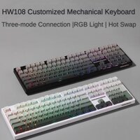 2024 MỚI Vải thiều chơi game HW108 108 phím Hướng Nam LED RGB Bàn phím cơ Bluetooth không dây 3 chế độ kết nối hiệu ứng ánh sáng RGB trao đổi nóng Thể thao điện tử tùy chỉnh Bàn phím 100%
