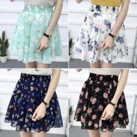 2024 Mùa Hè Phong Cách Hàn Quốc Chiffon Váy Nửa Mới Váy Ngắn Hoa Cạp Cao Quần Co Giãn Ôm CPS7