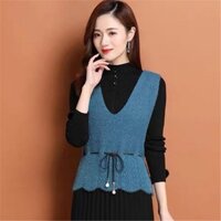 2024 mùa xuân và mùa thu mới Mink giống như len dệt kim vest thời trang ren-up của phụ nữ dệt kim ngắn vest phong cách Hàn Quốc linh hoạt Loose-Fitting Áo ghi lê hàng đầu mumg