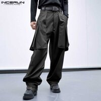 2024 Nam INCERUN Màu Nút Ruffle Thời Trang Bất Thường Chạy Bộ Đường Phố Quần Dài Giả