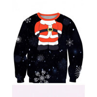 2024 phong cách mới 3D xuyên biên giới phong cách mới mùa thu và mùa đông Giáng sinh in cổ tròn ông già Noel Áo len cặp đôi rộng rãi