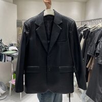 2024 Phong Cách Mới Phiên Bản Hàn Quốc Rời Đen PU Giữa Chiều Dài Áo Khoác Da Blazer Nữ Phù Hợp Với Cổ Áo Khoác Da Cao Cấp