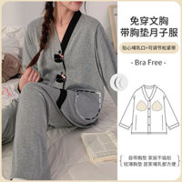 2024 Phong Cách Mới Thu Đông Nhiều Màu Sắc Cotton Kéo Khung Quần Áo Mang Thai Phụ Nữ Mang Thai Bộ Đồ Ngủ Sau Sinh Điều Dưỡng Quần Áo Gia Đình