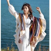 2024 Thảo Nguyên Chụp Ảnh Nấm Edge Khăn Choàng Dân Tộc Nữ Kỳ Nghỉ Tua Rua Dày Vân Nam Ấm Áo Choàng 1.9