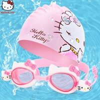 2024 TikTok Khuyến Mãi Hot Sale hellokitty Kính Bơi Trẻ Em Bé Gái Chống Thấm Nước Chống Sương Mù Độ Nét Cao Huấn Luyện Chuyên Nghiệp Bộ Mũ Bơi Hello Kitty Kính Bơi Sản Phẩm Mới