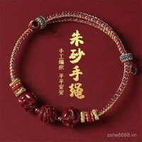 2024 Vòng tay ba kết hợp Cinnabar Cung hoàng đạo cho năm sinh Thỏ Dê Lợn Vòng tay dệt dây màu năm yếu tố