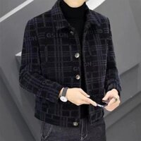 2024Áo Khoác Dạ Kẻ Sọc Mẫu Ngắn Thu Đông Mẫu Mới Áo Khoác Dạ Cổ Bẻ Thường Ngày Phong Cách Hàn Quốc Cao Cấp Cho Nam Sành
